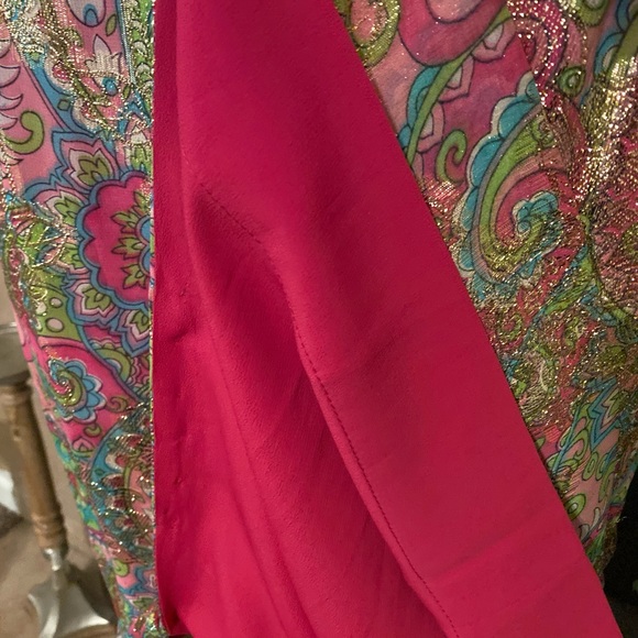 Vintage Harmay Chiffon metálico Floral Long Dress METALLIC - Picture 7 of 9